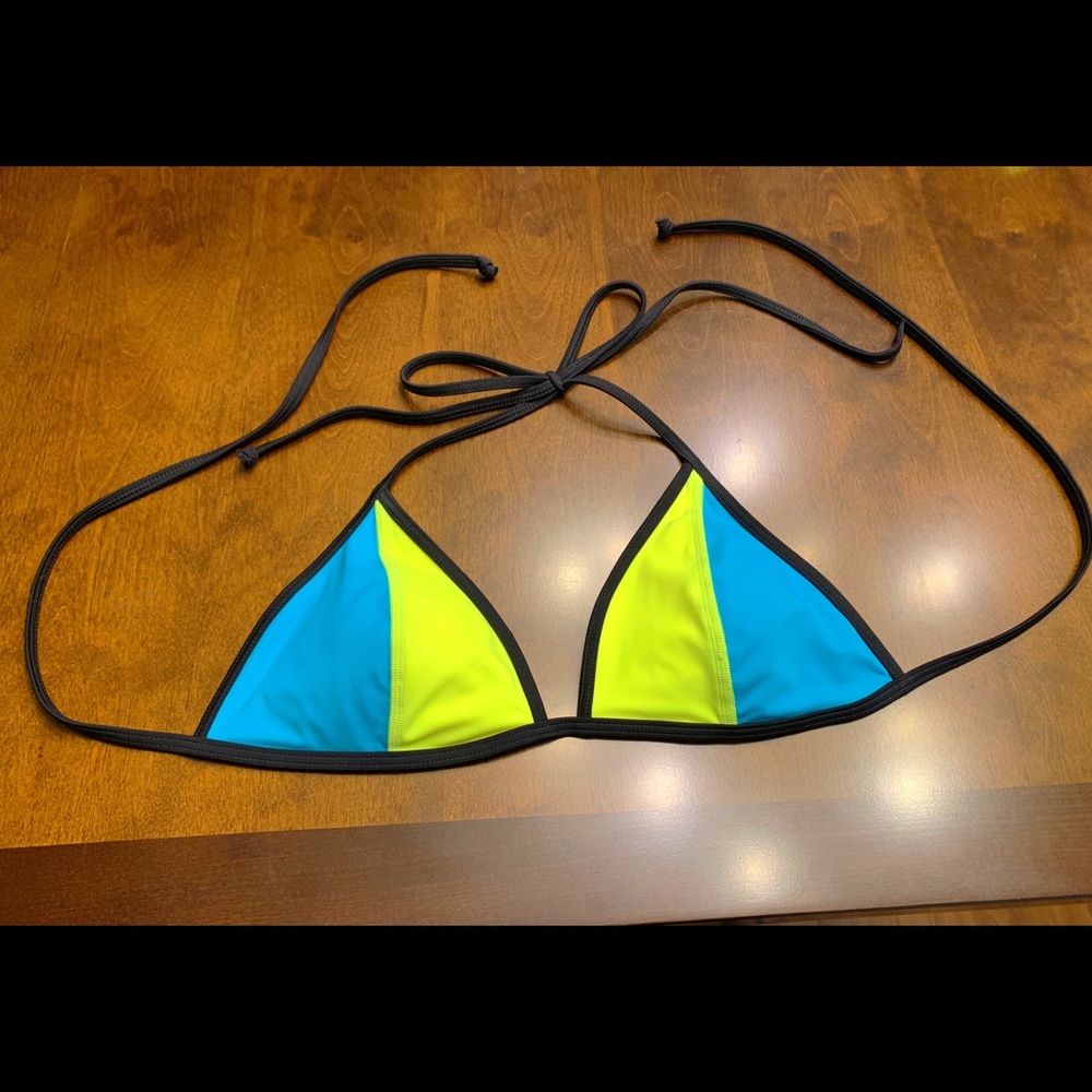 VS Neon Black Triangle Halter Tie Bikini Top M